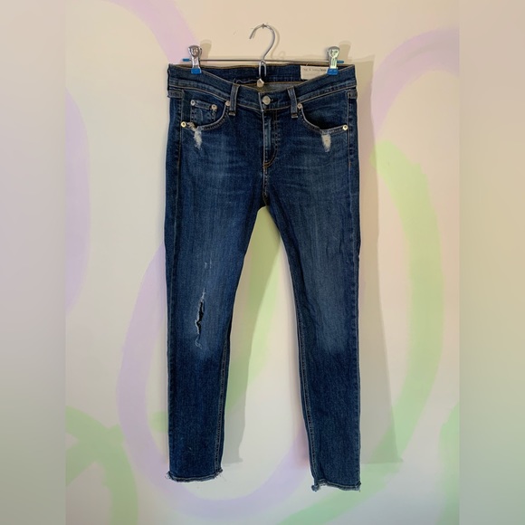 Rag and Bone Dark Wash Ripped Skinny Jeans - Picture 2 of 4